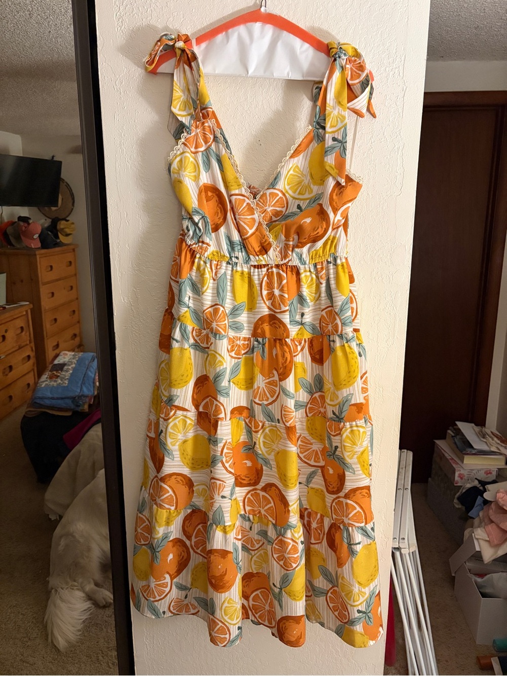 Pinch Citrus Tie-Shoulder Midi Dress in Yellow & Orange